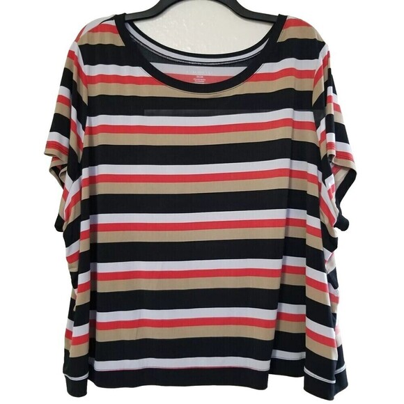 Lane Bryant Womens Blouse Striped Plus Size 26 28 Short Sleeve Crop Top Spring - Picture 1 of 3